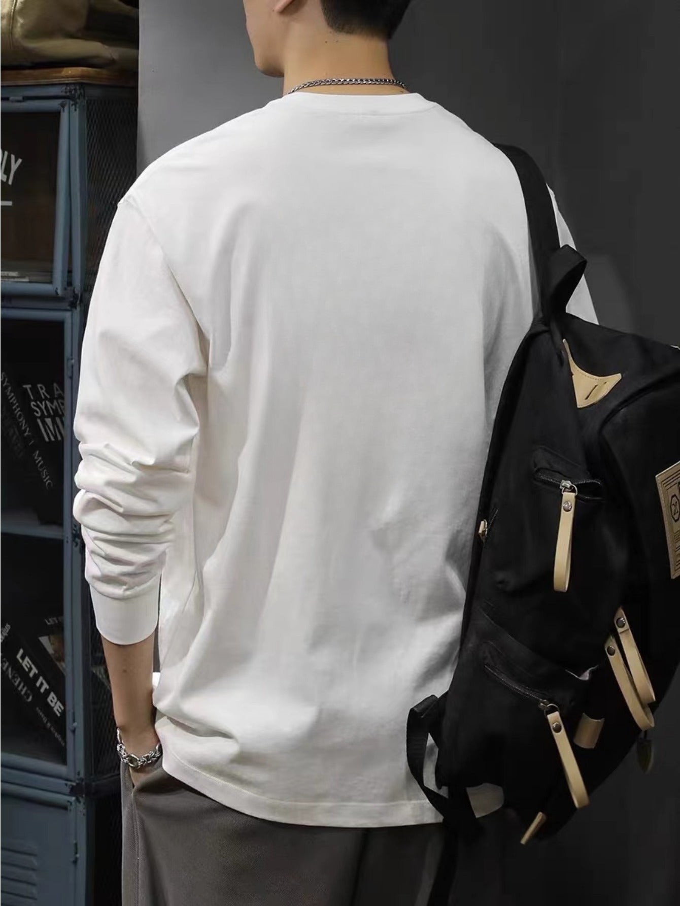 Men's Heavyweight Long Sleeve T-Shirt - Oversized Casual Crewneck Top, Everyday Basic Shirt for Layering & Streetwear Outfits, Autumn Clothing, Minimalist Design, Soft Texture, Unisex Apparel, Urban Style