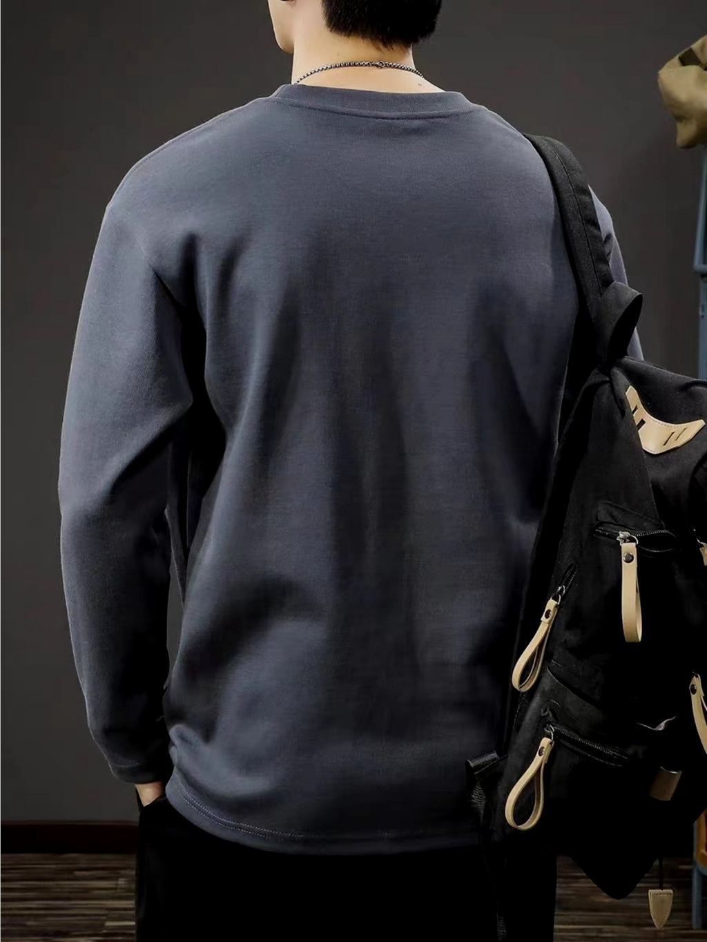 Men's Heavyweight Long Sleeve T-Shirt - Oversized Casual Crewneck Top, Everyday Basic Shirt for Layering & Streetwear Outfits, Autumn Clothing, Minimalist Design, Soft Texture, Unisex Apparel, Urban Style