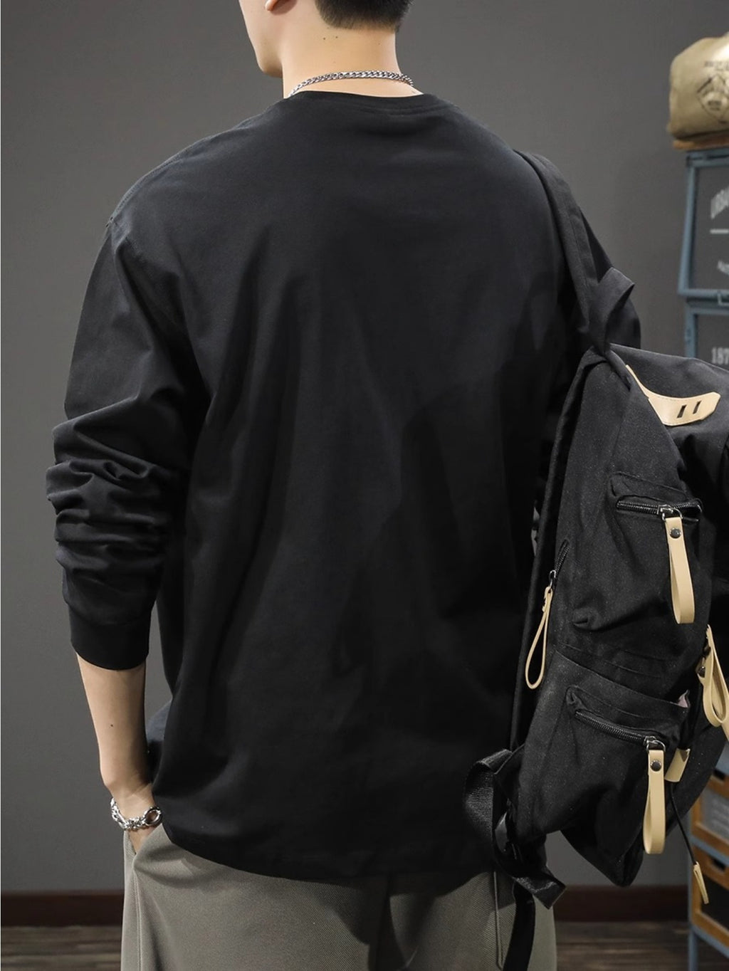 Men's Heavyweight Long Sleeve T-Shirt - Oversized Casual Crewneck Top, Everyday Basic Shirt for Layering & Streetwear Outfits, Autumn Clothing, Minimalist Design, Soft Texture, Unisex Apparel, Urban Style