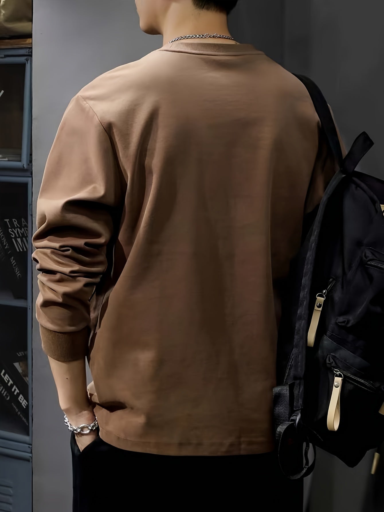 Men's Heavyweight Long Sleeve T-Shirt - Oversized Casual Crewneck Top, Everyday Basic Shirt for Layering & Streetwear Outfits, Autumn Clothing, Minimalist Design, Soft Texture, Unisex Apparel, Urban Style