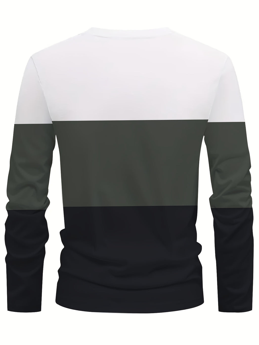 Men's Casual Color Block Long Sleeve T-Shirt, Crew Neck, Polyester Knit Fabric with Slight Stretch, Simple Random Print Design, Regular Fit Sports Base Layer Tops