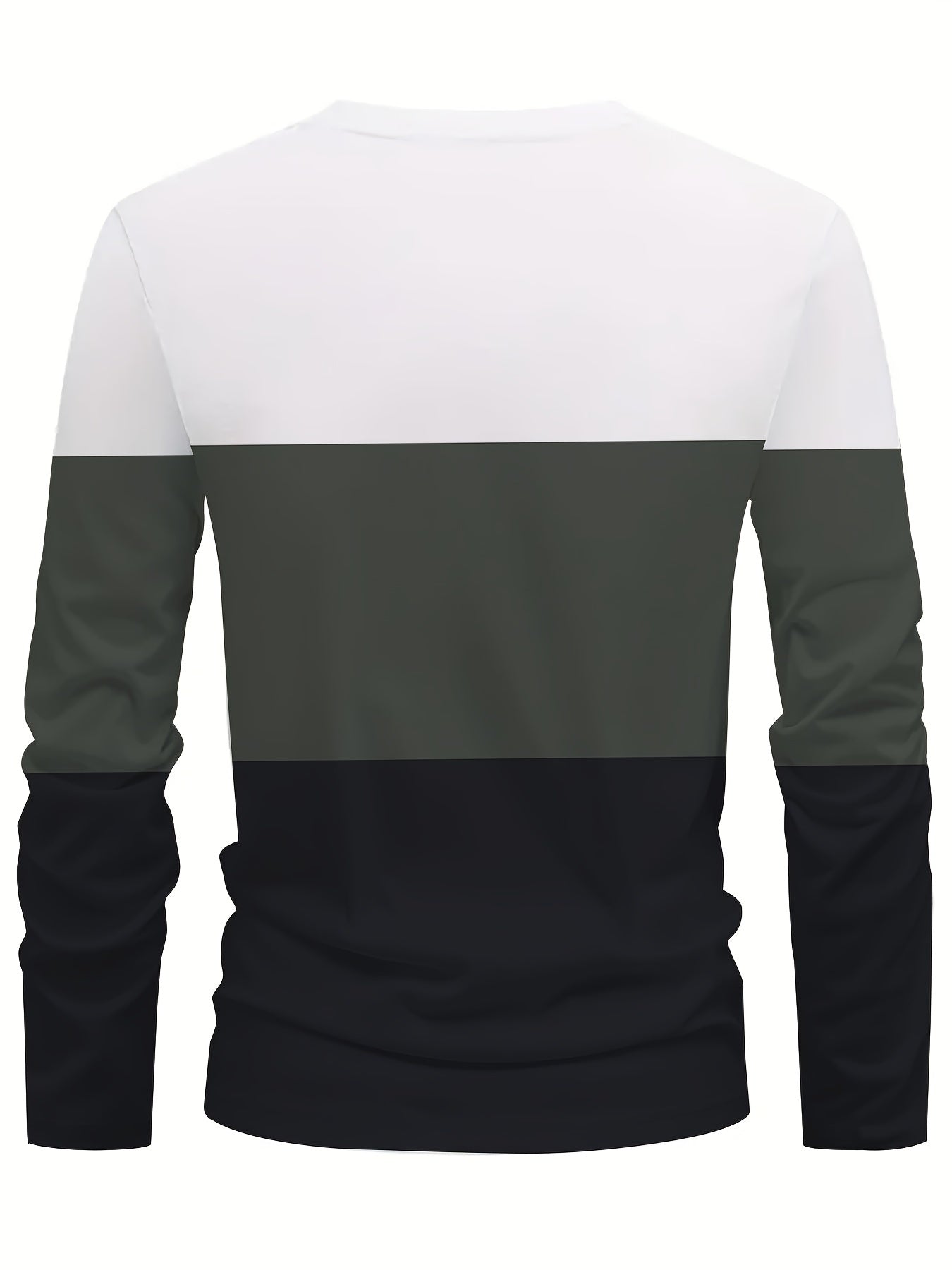 Men's Casual Color Block Long Sleeve T-Shirt, Crew Neck, Polyester Knit Fabric with Slight Stretch, Simple Random Print Design, Regular Fit Sports Base Layer Tops