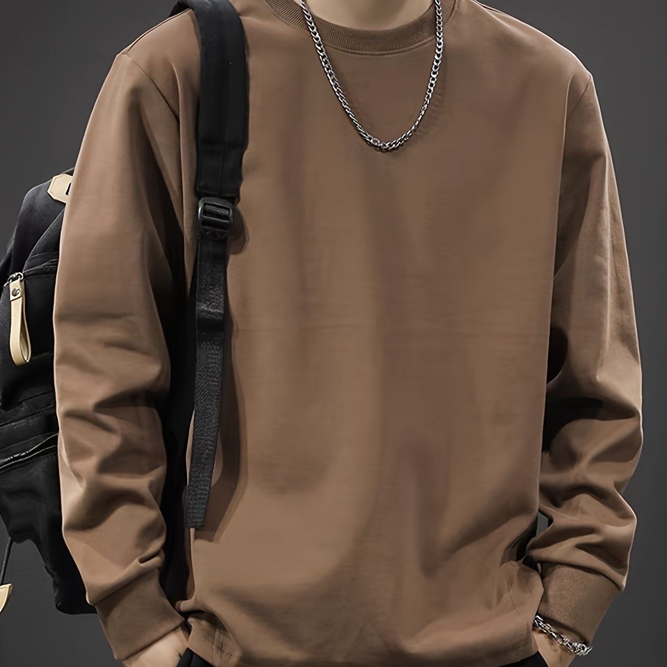 Men's Heavyweight Long Sleeve T-Shirt - Oversized Casual Crewneck Top, Everyday Basic Shirt for Layering & Streetwear Outfits, Autumn Clothing, Minimalist Design, Soft Texture, Unisex Apparel, Urban Style