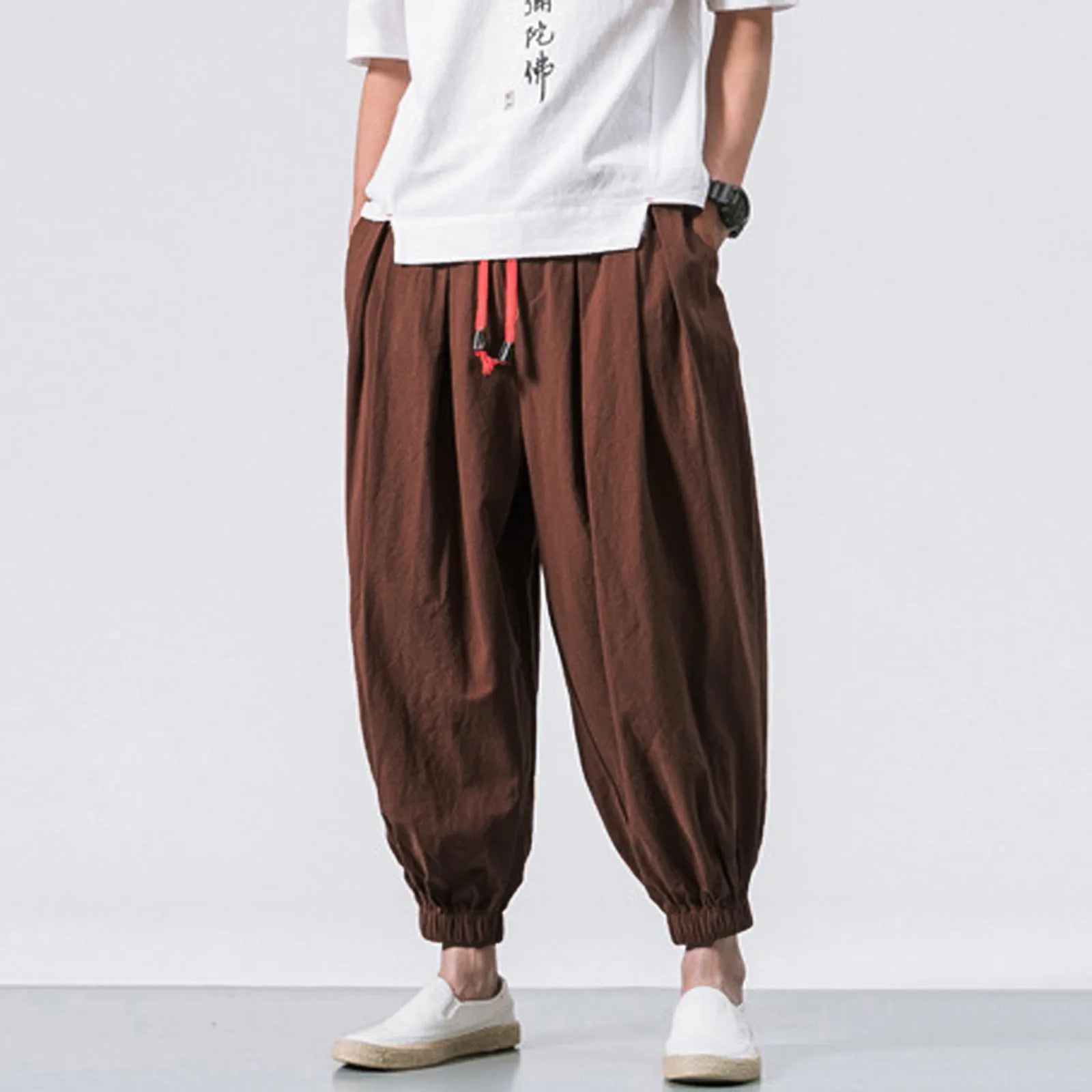 New Oversize Men Loose Harem Pants Autumn Chinese Linen Overweight Sweatpants High Quality Casual Brand Trousers Male