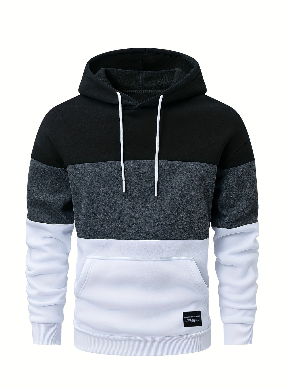 Men's Casual Color Block Hoodie - Soft Polyester, Long Sleeve with Kangaroo Pocket, Drawstring Hood, Ideal for Fall/Winter Streetwear, Casual Streetwear|Hooded Sweatshirt|Polyester Hoodie, Sweater Hoodie