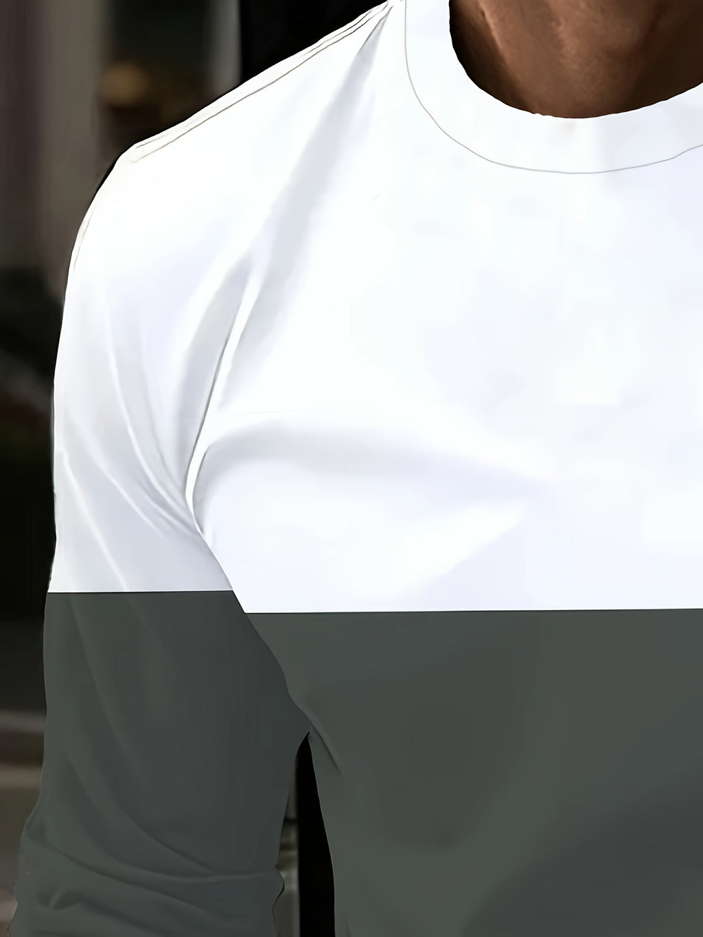 Men's Casual Color Block Long Sleeve T-Shirt, Crew Neck, Polyester Knit Fabric with Slight Stretch, Simple Random Print Design, Regular Fit Sports Base Layer Tops