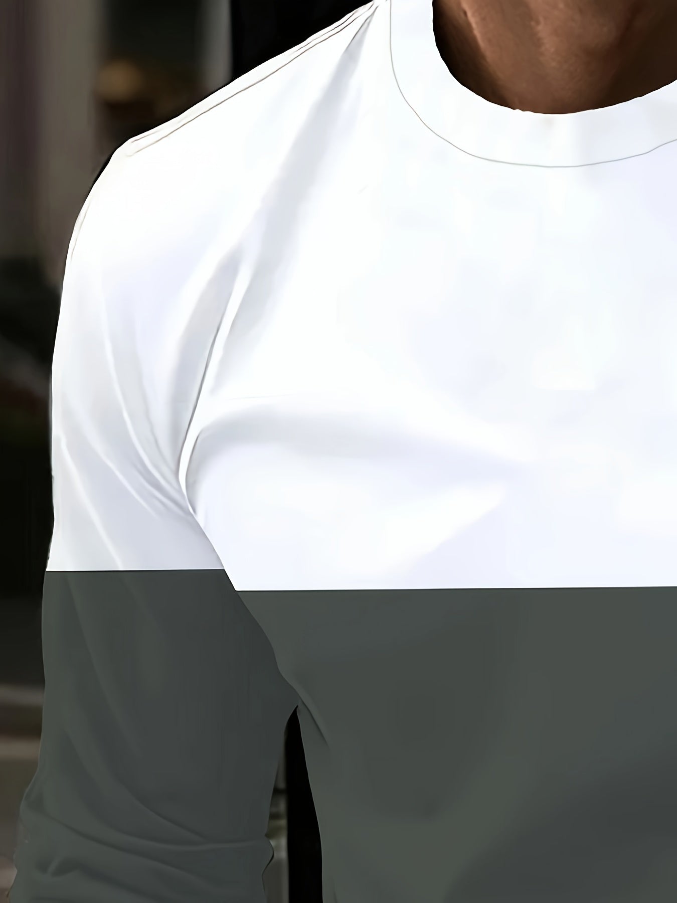 Men's Casual Color Block Long Sleeve T-Shirt, Crew Neck, Polyester Knit Fabric with Slight Stretch, Simple Random Print Design, Regular Fit Sports Base Layer Tops