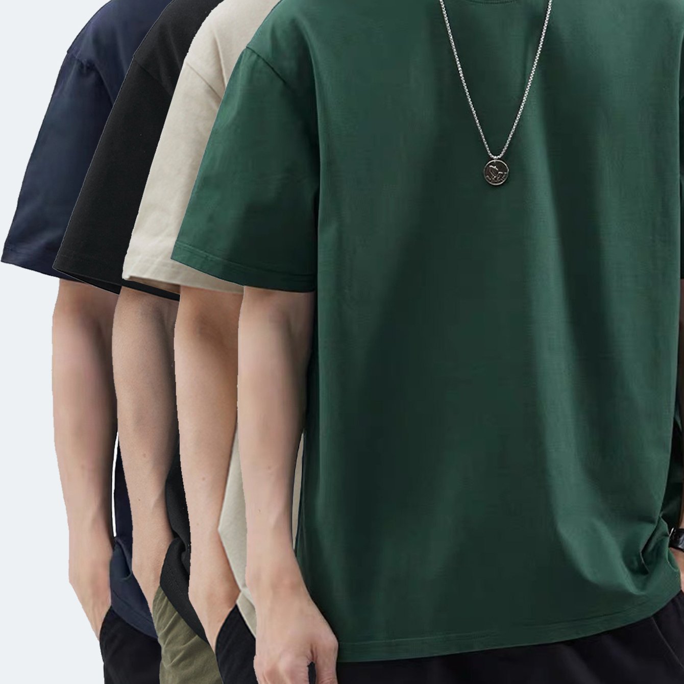 4pcs Men's Premium Cotton T-Shirts - Casual Summer Short Sleeve, 100% Pure Cotton, Machine Washable, Crew Neck in Assorted Colors (Navy, Beige, Gray, Black) with Geometric Pattern