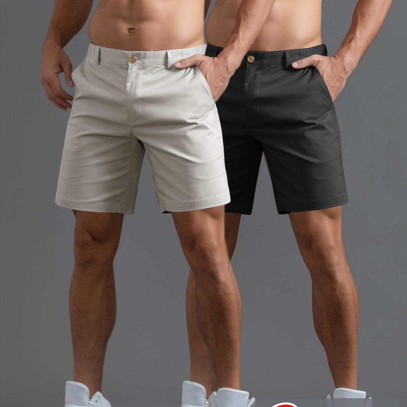 Set of 2 Men'S Stylish And Simple Shorts, Suitable for Business Casual Or Streetwear, Straight-Cut Five-Point Pants, Woven Solid Color Sports Shorts, Versatile for Beach Vacations, Outdoor Leisure Activities, Featuring Zipper
