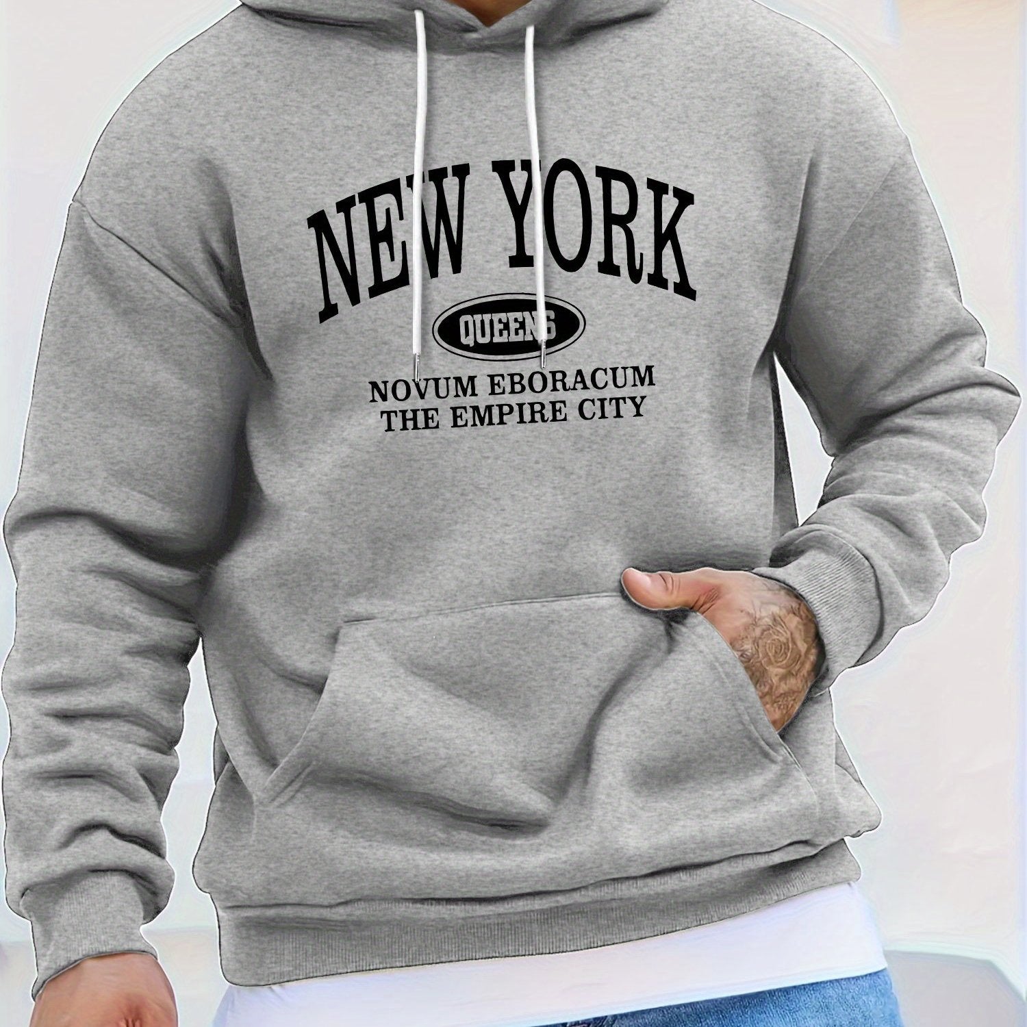 Men's NEW YORK Letter Print Hoodie, Casual Pullover Sports Sweatshirt, Fashionable Hooded Top