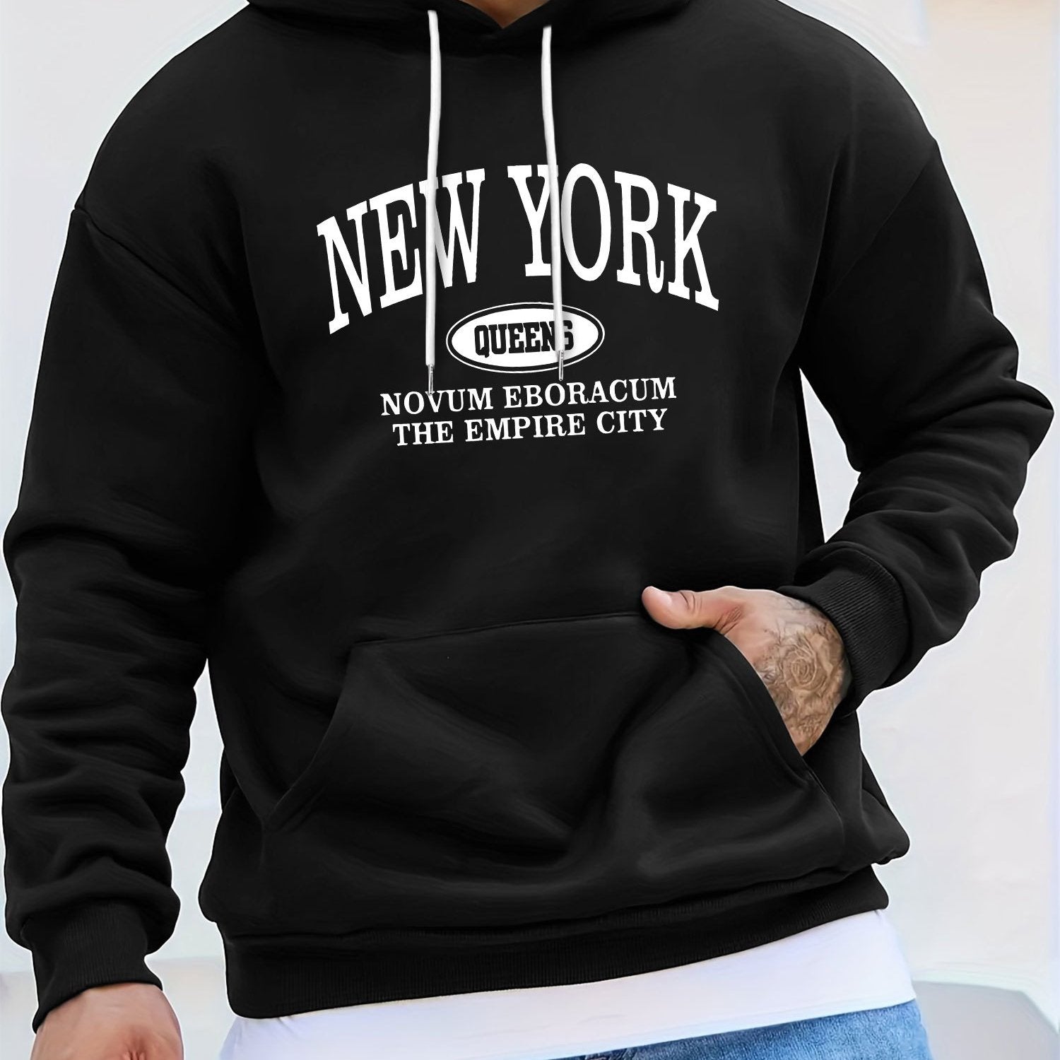 Men's NEW YORK Letter Print Hoodie, Casual Pullover Sports Sweatshirt, Fashionable Hooded Top