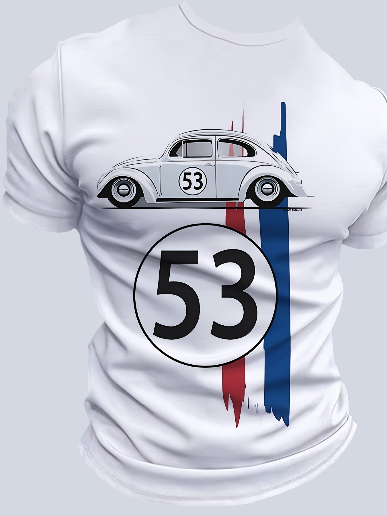 1pc Vintage Racing Car Graphic Tee, Men'S Casual Crew Neck T-Shirt, 100% Polyester Knit Fabric with Slight Stretch, Regular Fit Short Sleeve Top for Summer Streetwear