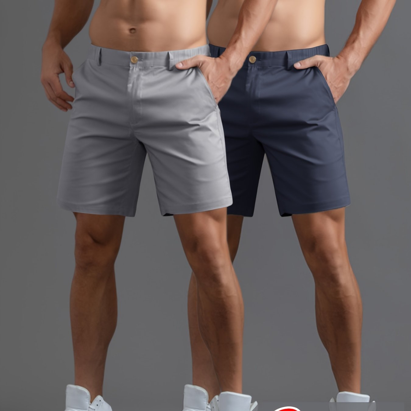 Set of 2 Men'S Stylish And Simple Shorts, Suitable for Business Casual Or Streetwear, Straight-Cut Five-Point Pants, Woven Solid Color Sports Shorts, Versatile for Beach Vacations, Outdoor Leisure Activities, Featuring Zipper