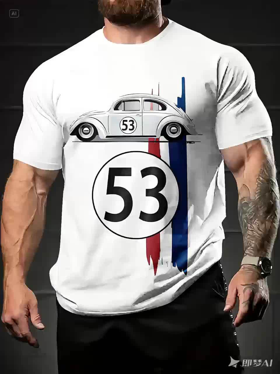 1pc Vintage Racing Car Graphic Tee, Men'S Casual Crew Neck T-Shirt, 100% Polyester Knit Fabric with Slight Stretch, Regular Fit Short Sleeve Top for Summer Streetwear
