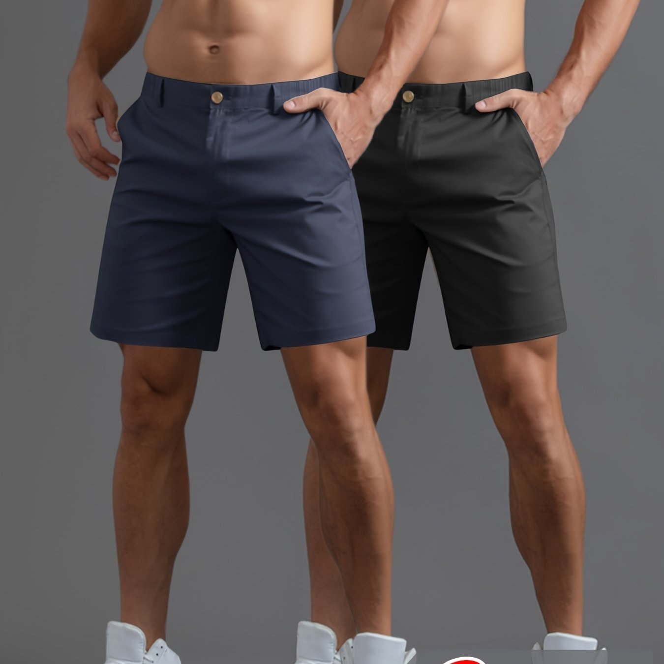 Set of 2 Men'S Stylish And Simple Shorts, Suitable for Business Casual Or Streetwear, Straight-Cut Five-Point Pants, Woven Solid Color Sports Shorts, Versatile for Beach Vacations, Outdoor Leisure Activities, Featuring Zipper