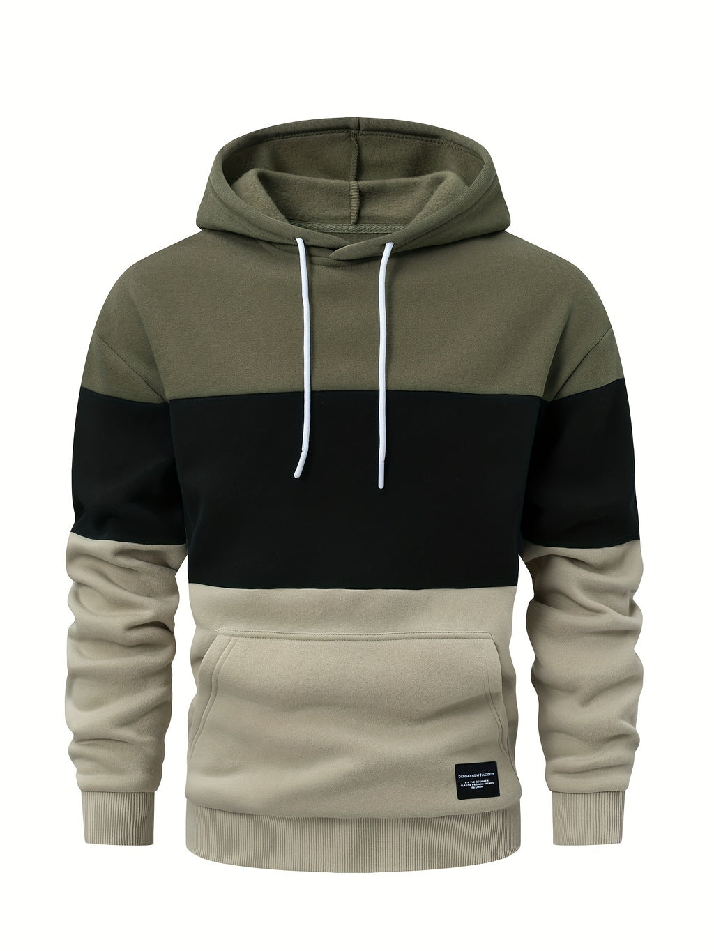 Men's Casual Color Block Hoodie - Soft Polyester, Long Sleeve with Kangaroo Pocket, Drawstring Hood, Ideal for Fall/Winter Streetwear, Casual Streetwear|Hooded Sweatshirt|Polyester Hoodie, Sweater Hoodie