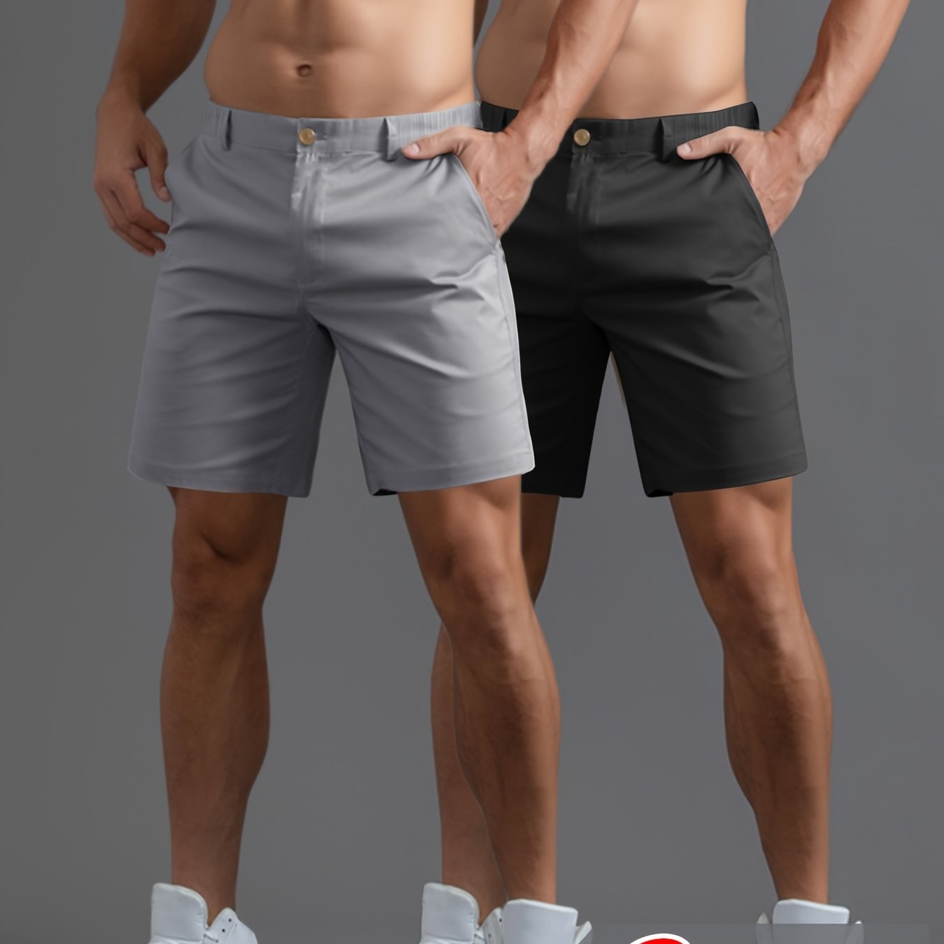 Set of 2 Men'S Stylish And Simple Shorts, Suitable for Business Casual Or Streetwear, Straight-Cut Five-Point Pants, Woven Solid Color Sports Shorts, Versatile for Beach Vacations, Outdoor Leisure Activities, Featuring Zipper