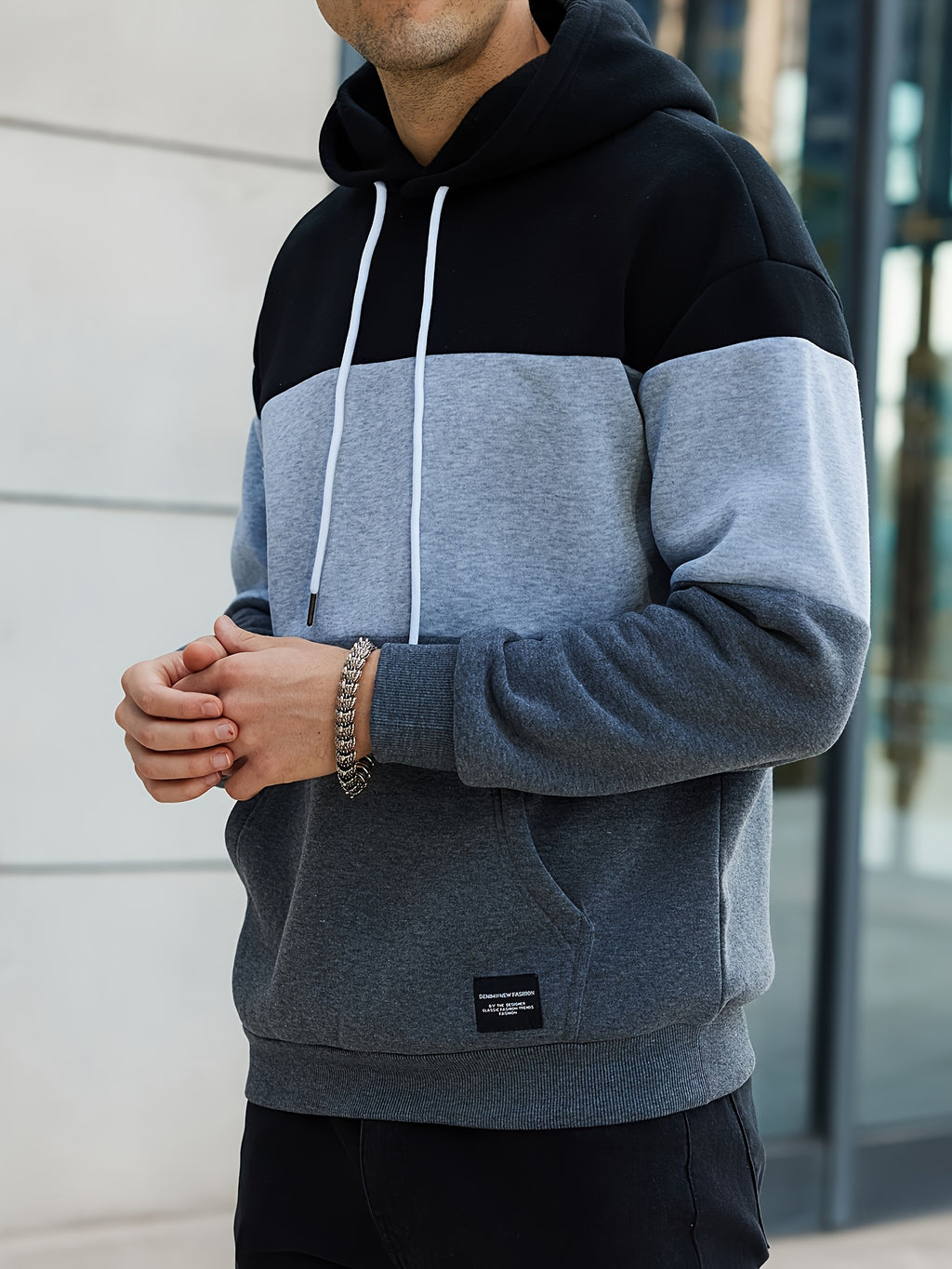 Men's Casual Color Block Hoodie - Soft Polyester, Long Sleeve with Kangaroo Pocket, Drawstring Hood, Ideal for Fall/Winter Streetwear, Casual Streetwear|Hooded Sweatshirt|Polyester Hoodie, Sweater Hoodie