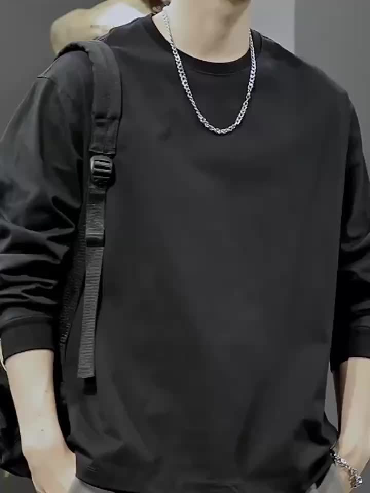 Men's Heavyweight Long Sleeve T-Shirt - Oversized Casual Crewneck Top, Everyday Basic Shirt for Layering & Streetwear Outfits, Autumn Clothing, Minimalist Design, Soft Texture, Unisex Apparel, Urban Style