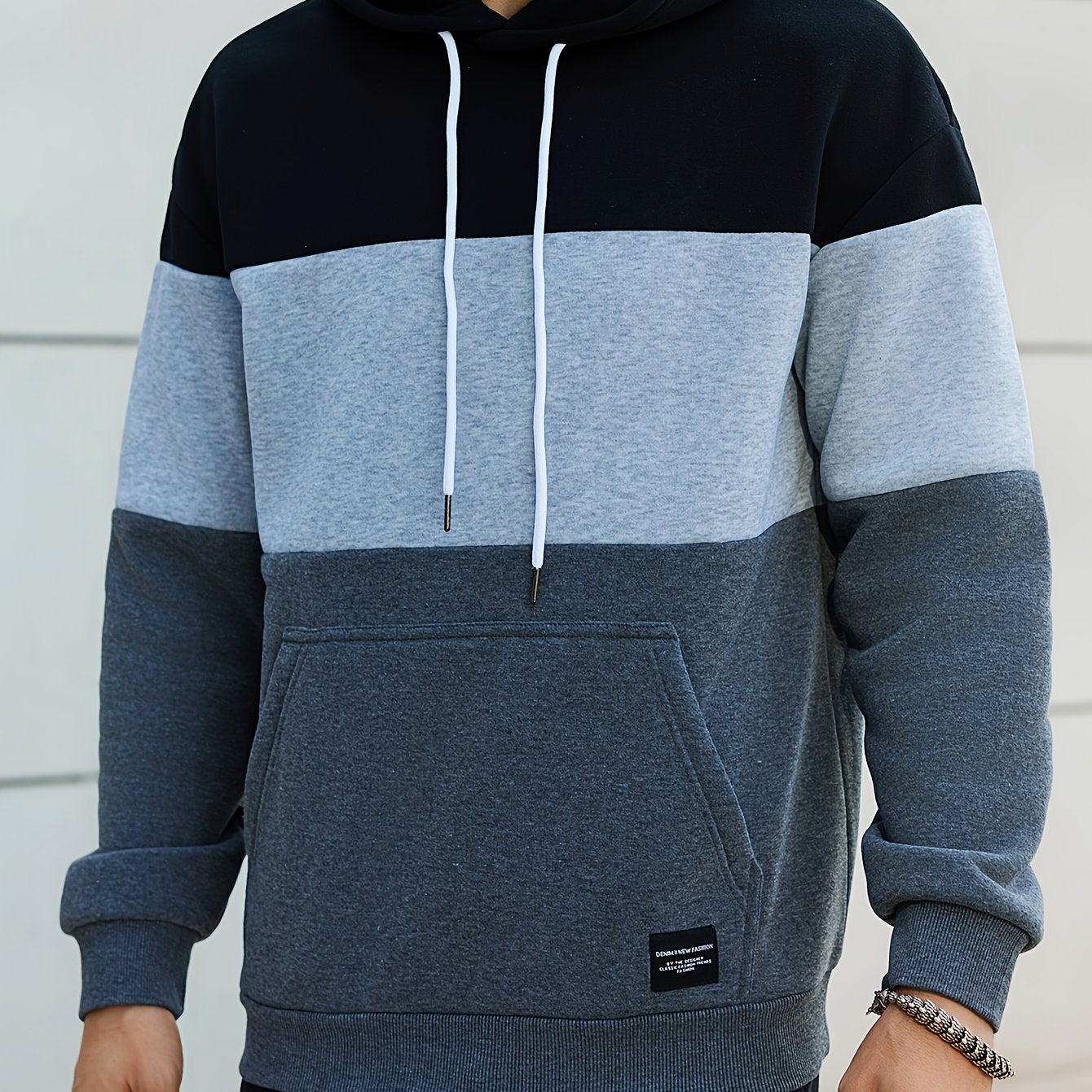 Men's Casual Color Block Hoodie - Soft Polyester, Long Sleeve with Kangaroo Pocket, Drawstring Hood, Ideal for Fall/Winter Streetwear, Casual Streetwear|Hooded Sweatshirt|Polyester Hoodie, Sweater Hoodie