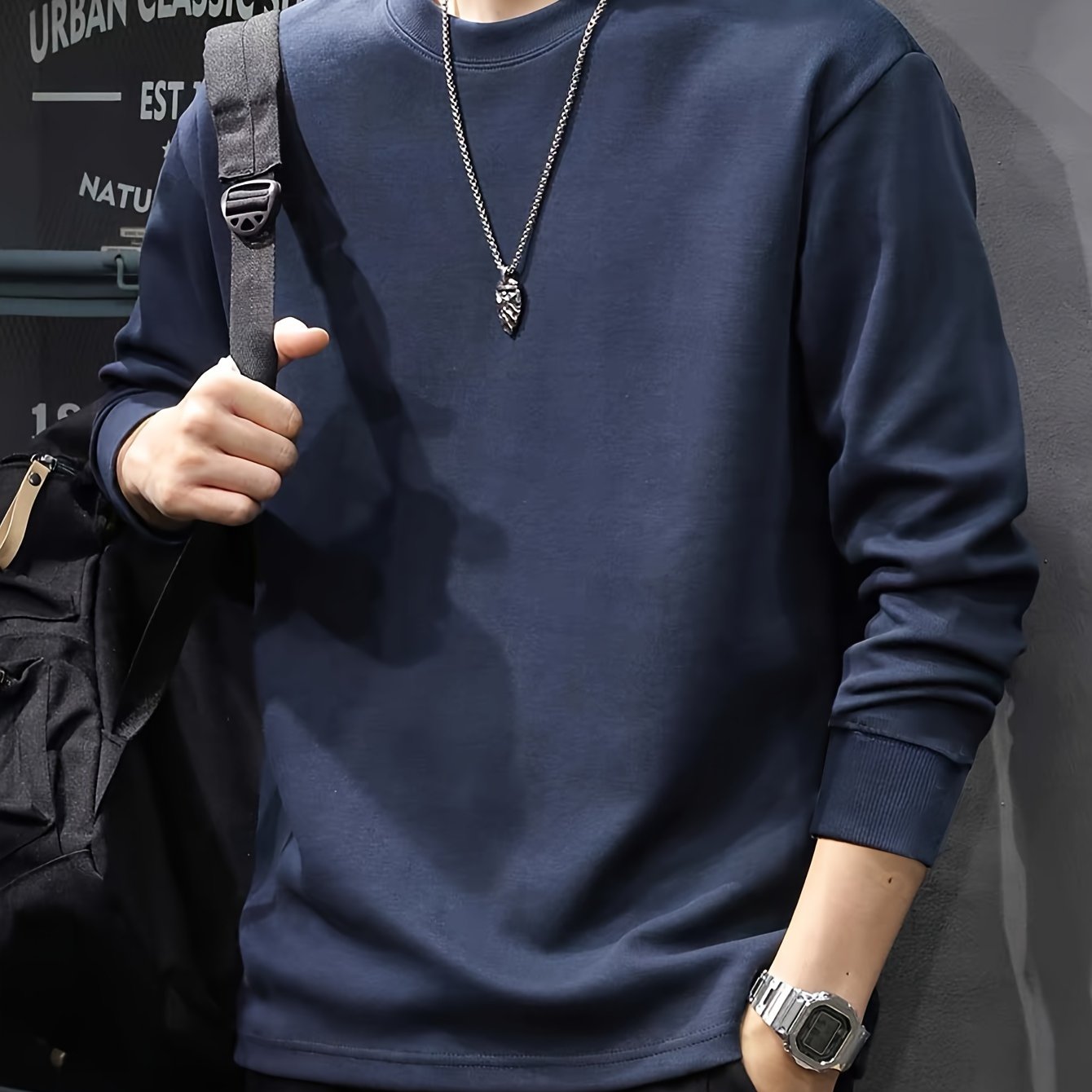 Men's Heavyweight Long Sleeve T-Shirt - Oversized Casual Crewneck Top, Everyday Basic Shirt for Layering & Streetwear Outfits, Autumn Clothing, Minimalist Design, Soft Texture, Unisex Apparel, Urban Style