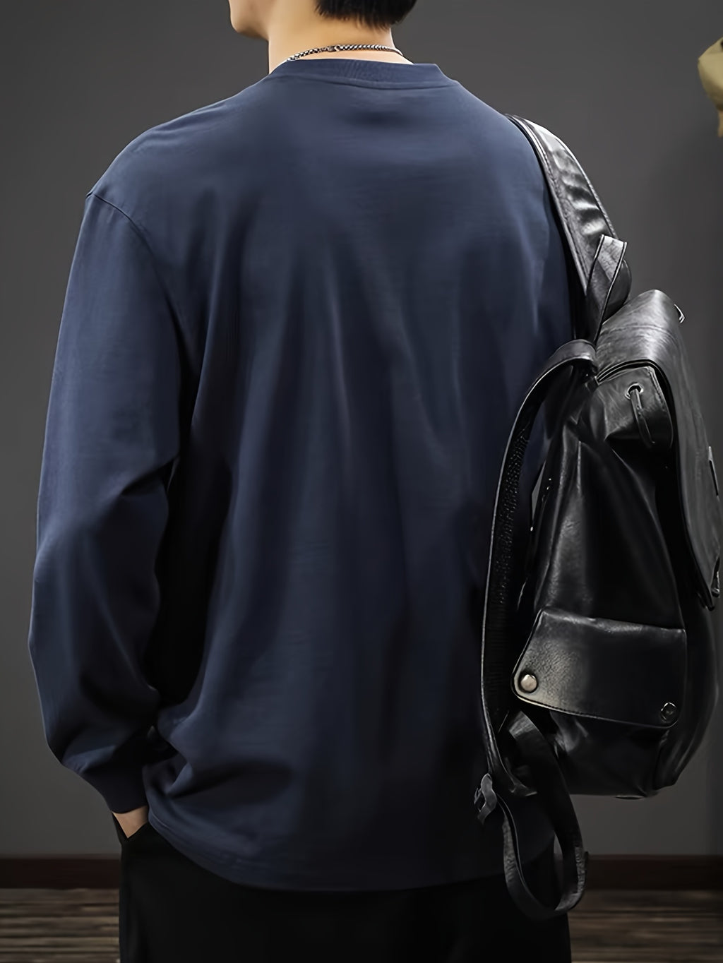 Men's Heavyweight Long Sleeve T-Shirt - Oversized Casual Crewneck Top, Everyday Basic Shirt for Layering & Streetwear Outfits, Autumn Clothing, Minimalist Design, Soft Texture, Unisex Apparel, Urban Style